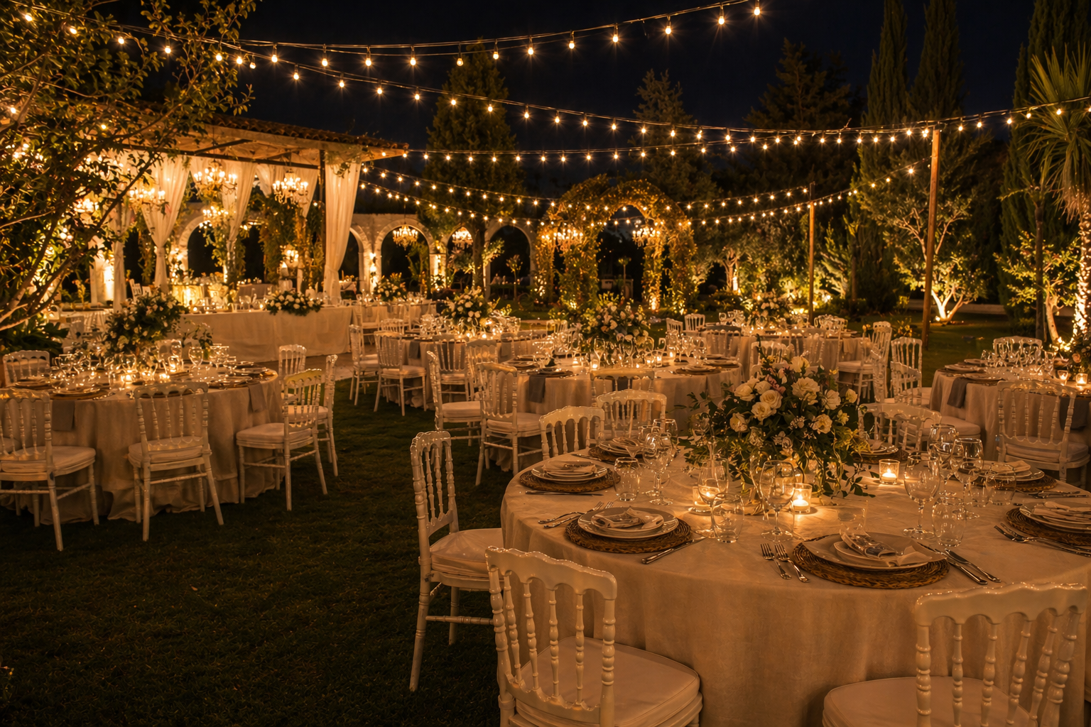 Akşam ışıklandırmalı organizasyon alanı