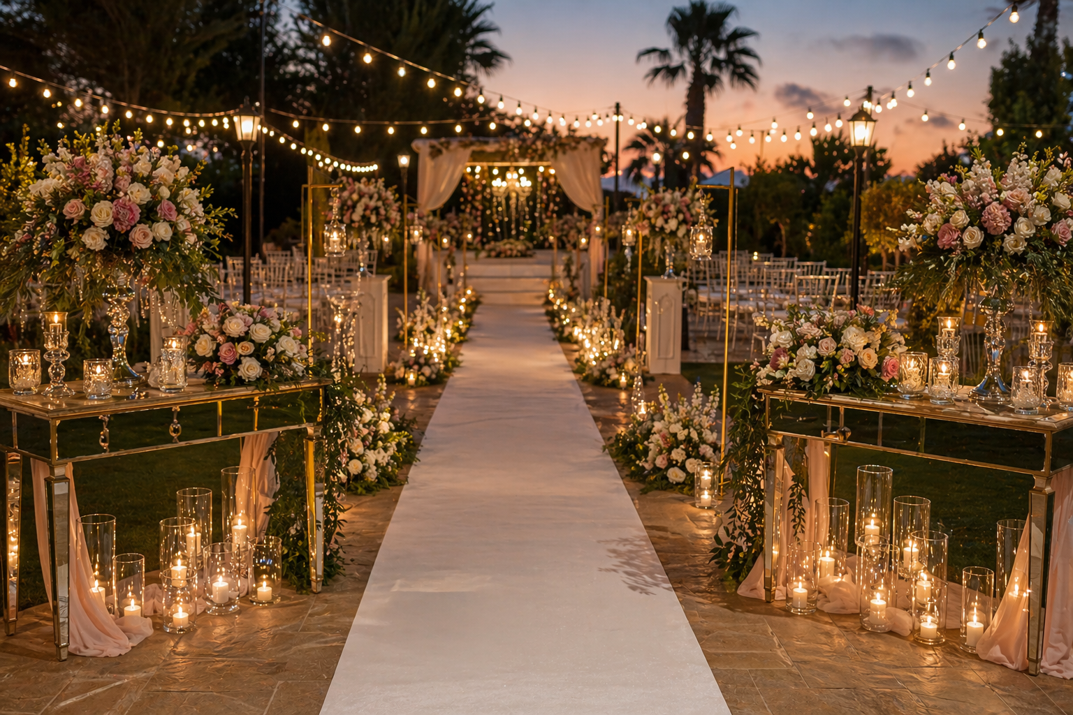 Gelin yolu masası ve giriş süslemesi